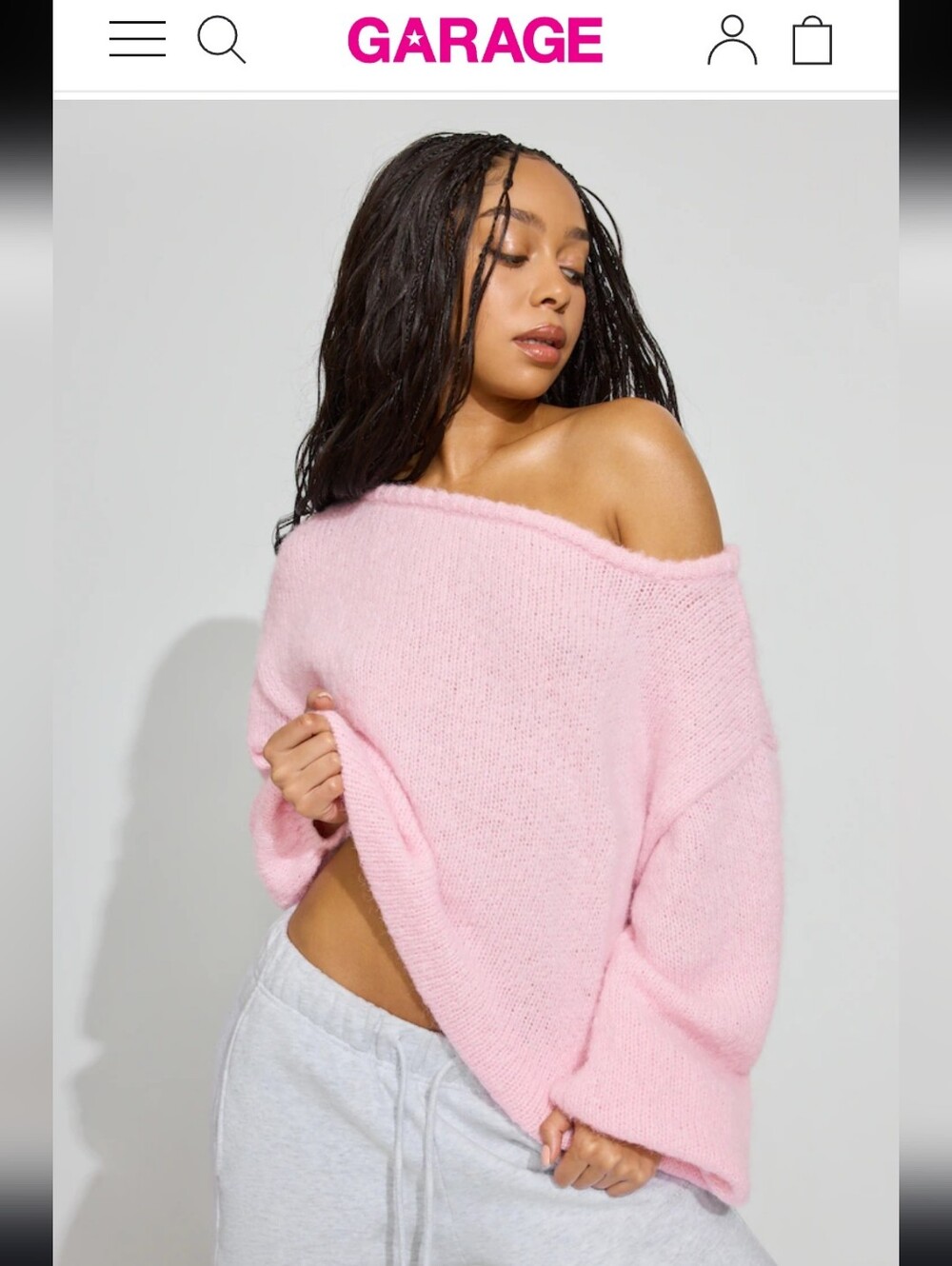 Garage Blush Pink Off-the-Shoulder Knit Sweater